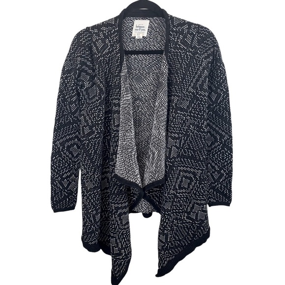 Between Me & You Black White Knit Open Waterfall Cardigan Women's sz XS - Picture 1 of 8